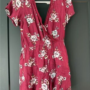 Floral Burgundy Short Sleeve Romper